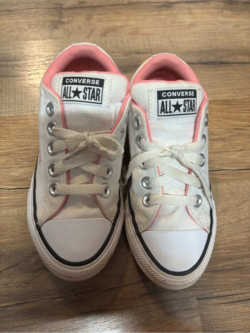 Converse Kids White Sneakers with Pink Trim